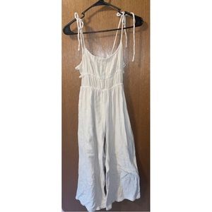 Urban Outfitters Courtney Boho Beachy Cream Lined Tie-Strap Linen Jumpsuit